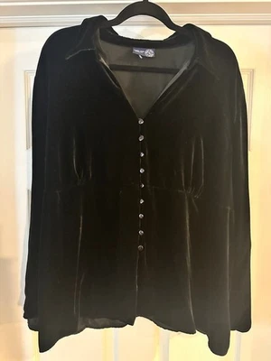 Винтажная женская бархатная туника на пуговицах 90-х годов Y2K Venezia размер XL черная богемная готика - Изображение 1 из 4