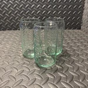 Coke Can Shaped Glass Coca-Cola Green 12 Ounce Green Tint Set of 3 - Picture 1 of 4