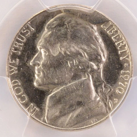 1970-D PCGS 5c Jefferson Nickel Cud Major Die Break AU58 Cover
