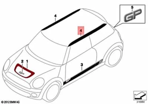 Genuine MINI R56 Coop.S JCW 3 doors Adhesive Film Roof Right 51147331070 - Picture 1 of 1