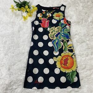 Desigual Sleeveless Floral Macro Polka Dot Janet Dress Black Womens Size 40 US M