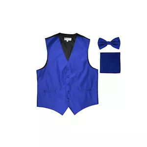 Nuevo Chaleco Formal para Hombre Chaleco Esmoquin_bowtie & hankie Set Rayas Azul Real - Imagen 1 de 4