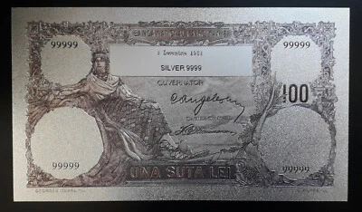 ROMANIA 100 LEI 1931 SILVER PLATED POLYMER BANKNOTE - Image 1 of 3