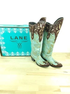 Botas Lane Sunburst Turquesa Vaquero Mujer 6 Cuero Western Puntera Corta Alto - Imagen 1 de 15