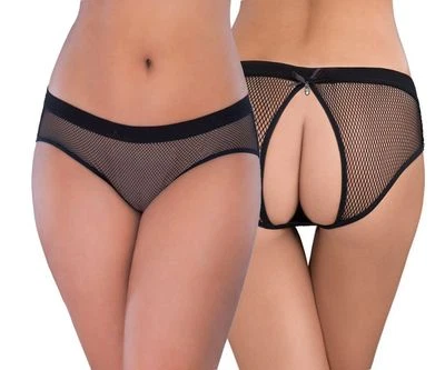 Hot Damen Netz Slip Offen Popo Panty Reizwäsche mit Schleifchen Strass S/XL - Bild 1 von 3
