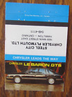 1985 COUVERTURE DE LIVRE D'ALLUMETTES DE CONCESSIONNAIRE AUTOMOBILE CHRYSLER LEBARON : HAMILTON, SUR COUVERTURE D'ALLUMETTES -B5