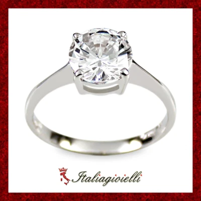 Raffinato Anello Solitario in Argento 925 Rodiato Oro Bianco - Immagine 1 di 4