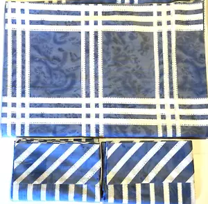 Vintage Blue White Striped TWIN FLAT Sheet 2 PILLOWCASES Utica 1975 Made in USA - Picture 1 of 14