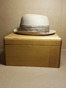 Vintage Penny's Marathon Milan Straw Brim Tan/Brown Fedora Hat Size 7 1/4 w Box - Picture 1 of 12