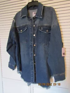 NWT Women's Size XL Shirt Style Jeans Boyfriend Blue Denim Jacket - Picture 1 of 2