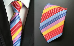 Tie Multi Blue Yellow Red Pink Men's Handmade Necktie Wedding Formal - Picture 1 of 3