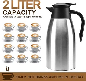2L Thermoskanne Kaffeekanne Edelstahl Isolierkanne Thermo Teekanne Isolierflasch - Bild 1 von 19
