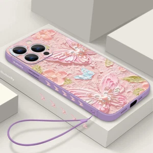 Butterfly Phone Case For iPhone 16 15 Pro Max 14 Plus 13 12 11 Strap TPU Cover - Picture 1 of 25