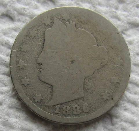 1886 Liberty V Nickel Early Rare Key Date Full Date Reverse Scratched Cover