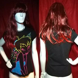 Disney Womens new look Neon Tinkerbell fairy blouse shirt top T-shirt 12 / 14 - Picture 1 of 5