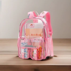 Clear Backpack Heavy Duty Transparent Backpacks for Girls School Stadium Pink - Picture 1 of 6