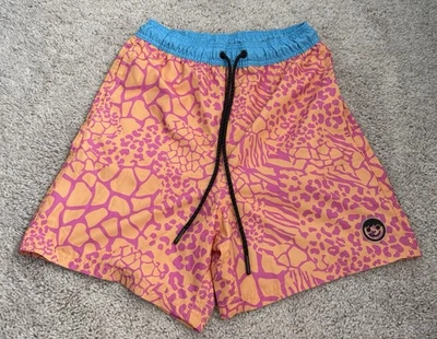 Neff Swim Trunks Mens Medium Orange Pink Blue Animal Print Drawstring - Image 1 of 3