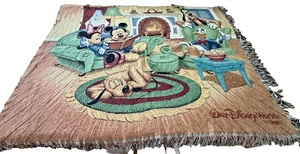 Vintage 90er Disney Resort Mickey Mouse Wandteppich gewebt Überwurf Decke 62x52 Zoll - Bild 1 von 7