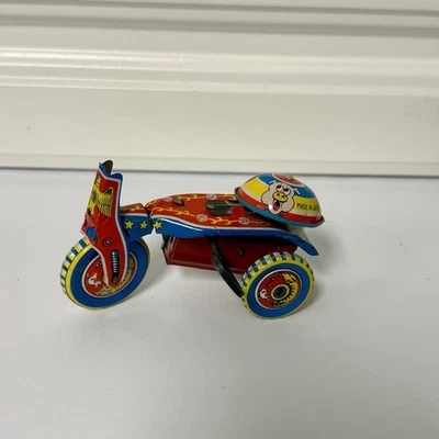Litografia japonesa vintage de lata brinquedo de corda motocicleta - Imagem 1 de 4