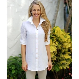 Poeta 100% Leinen marine Button-Down Tunika Shirt Gr. XL leicht Relaxed Fit - Bild 1 von 8