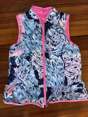 Chaleco Reversible Lilly Pulitzer Melanie Prosecco Rosa Caliente Azul Niñas Pequeño 6-7 Foto 1 de 4