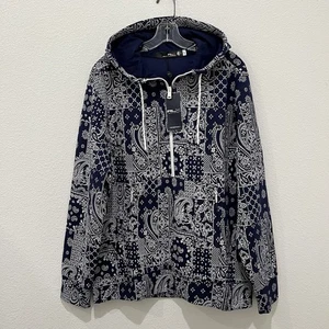 RLX Ralph Lauren Hoodie Navy White Bandana Print Trendy Golf 1/2 Zip Mens Sz L - Picture 1 of 16