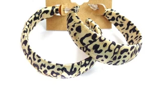THICK LEOPARD BLACK SPOT HOOP EARRINGS 2 INCH PIERCED LIGHTWEIGHT - Picture 1 of 1