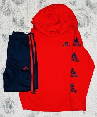 Conjunto de pantalones Adidas rojo y azul marino con capucha manga larga y azul marino y rojo talla/6 para niño pequeño Foto 1 de 4