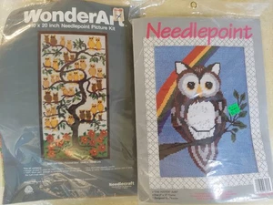 Vintage Lot of 2 Needlepoint Owl Kits Stitchery NOS - Picture 1 of 8