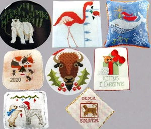 Christmas Critters Ornament Designs Polar Bear Buffalo 8 CROSS STITCH PATTERNS - Picture 1 of 12