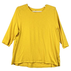 Talbots Women Pull On Top Women's 3XL Yellow Lace Embellisnment 3/4 Sleeves - Picture 1 of 11