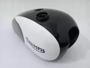 Tanque de gasolina de combustible de acero pintado en blanco y negro Triumph T140 |Apto para - Imagen 1 de 11