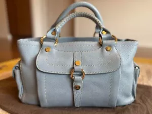 CELINE Boogie bag Leather Handbag Light Blue Gold triomphe Used Auth F/S - Picture 1 of 17