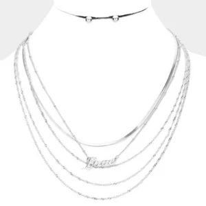 Conjunto de joyería de cadena colgante redactado collar multicapa Silver LOVE - Imagen 1 de 2