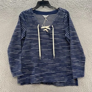 Tommy Bahama Sweater Womens Small Blue White VNeck Tie Front Pullover Sweatshirt - Picture 1 of 9