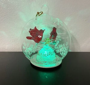 Sorelle Red Cardinal Birds Spun Glass Globe w/ Changing Colors Light Up - Tested - Picture 1 of 11