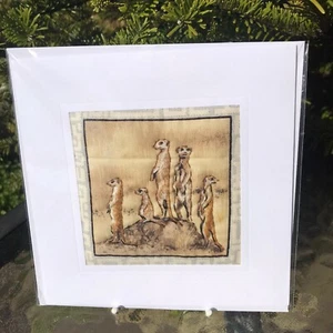 Hand Made Sewn Cards Birthday Thank You Thinking Of Meerkat Safari Wild - Picture 1 of 1