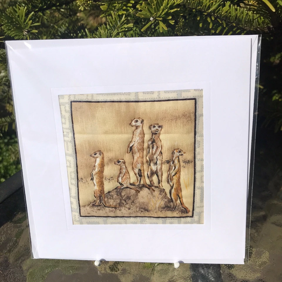 Hand Made Sewn Cards Birthday Thank You Thinking Of Meerkat Safari Wild - Image 1 of 1