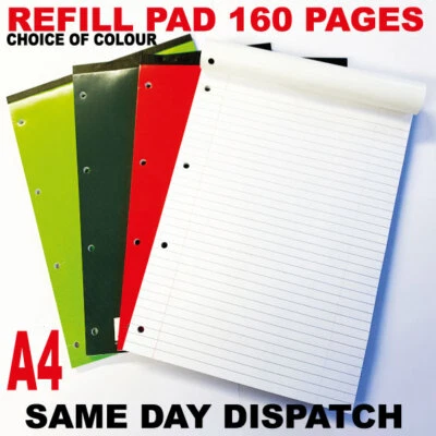 A4 Lined Refill Pad Paper White Margin 160 Pages Office Ruled Writing Notebook