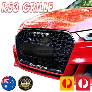 Grill Gloss Black Honeycomb RS3 Style Fits Audi A3 S3 8V 2017 - 2020 Exon - Picture 1 of 4