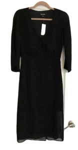 New $139 Bebe Clair Women Sz 4 Black Under Lace Trim Wrap Front Lined Dress BC - Picture 1 of 10