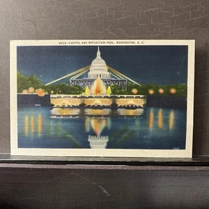 U S Capitol and Reflection Pool Washington DC bei Nacht Vintage Leinen Postkarte - Bild 1 von 3