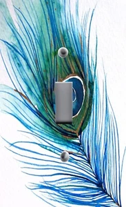 Light Switch Plate & Outlet Covers PEACOCK FEATHER DESIGN DECOR TURQUOISE BLUE 5 - Picture 1 of 26