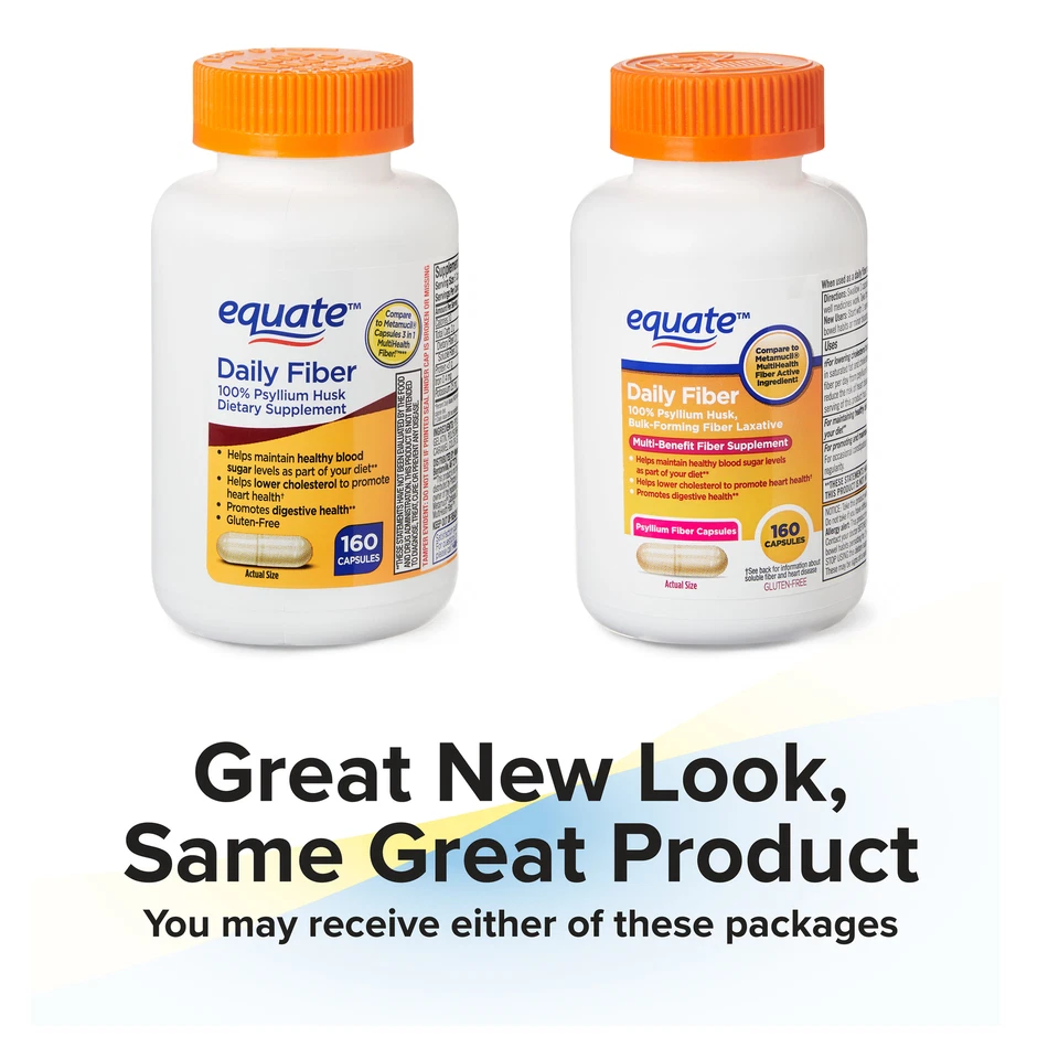 Cápsulas diarias de fibra Equate suplemento dietético para el corazón y la salud digestiva 160 unidades Foto 1 de 4