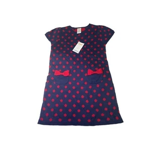 NWT Gymboree Girls Blue Red Polka Dot Sweater Bow Dress Size 5 - Picture 1 of 2