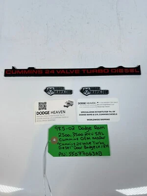 OEM 1998.5-2002 Dodge Ram 2500 3500 24 Valve 5.9L Cummins Diesel Door Badge - Image 1 of 4