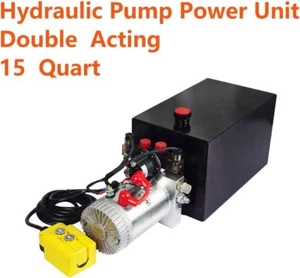 15 Quart doppeltwirkende Hydraulikpumpe Muldenkipperanhänger DC 12V Einheit Pack Netzteil - Bild 1 von 20