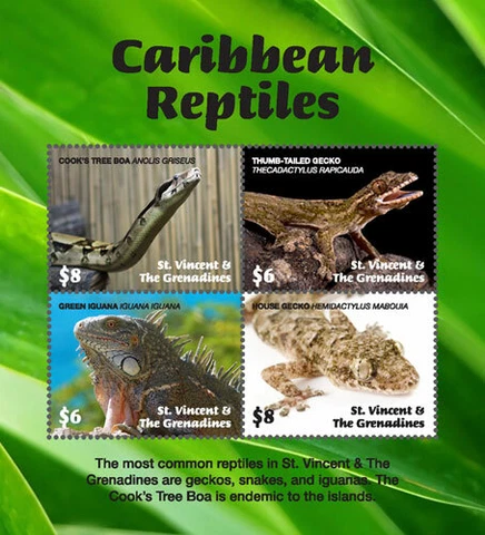 St. Vincent 2018 - Caribbean Reptiles, Gecko, Snake, Iguana - Sheet of 4v - MNH Cover