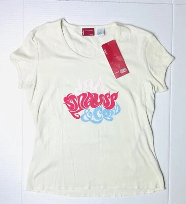Camiseta Levi Strauss & Co. Niñas Grande Logo Spellout Mangas Cortas Crema Años 90 Y2K Foto 1 de 4