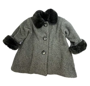 Corky & Company Girls button down olive green coat faux fur lined neck and cuffs - Picture 1 of 7